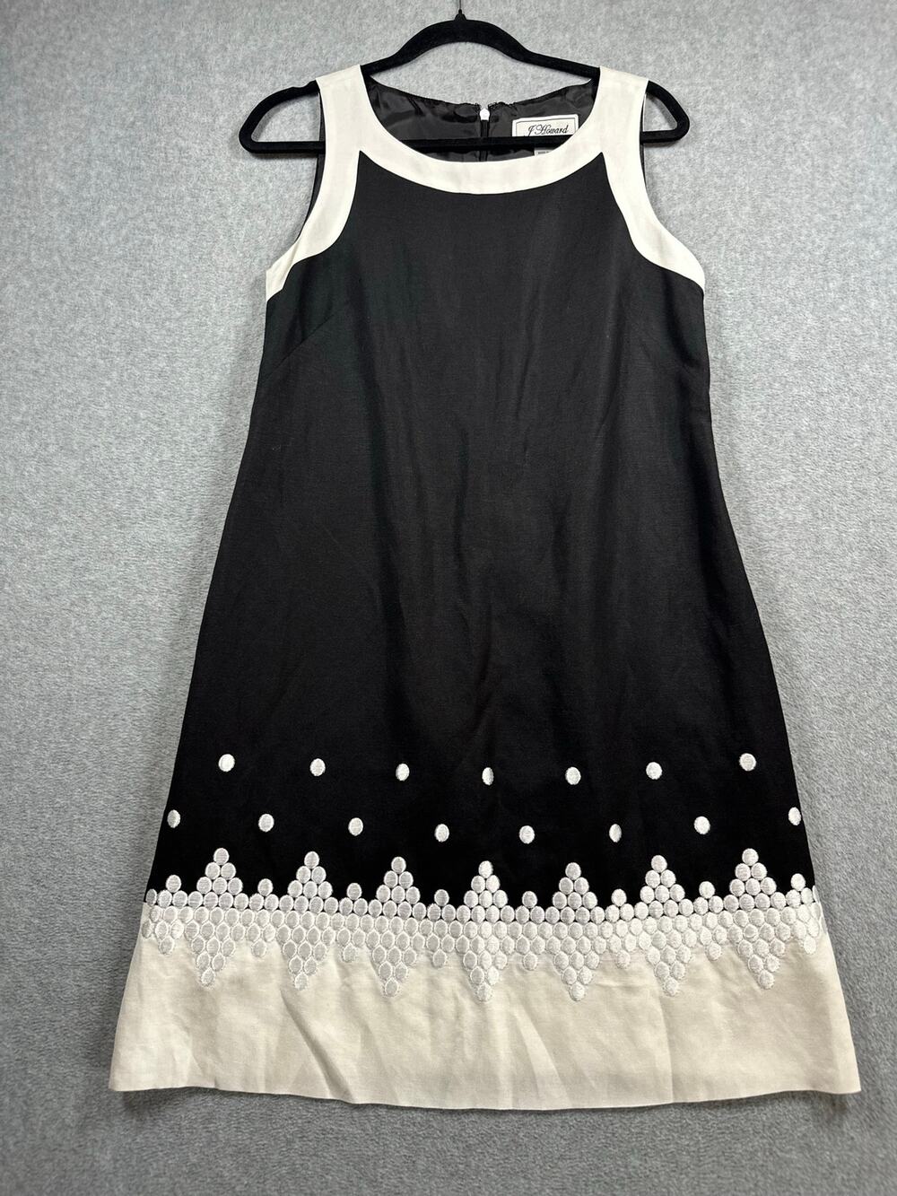 J Howard Shift Dress Linen Blend Women's Size 10 White Black Embroidered